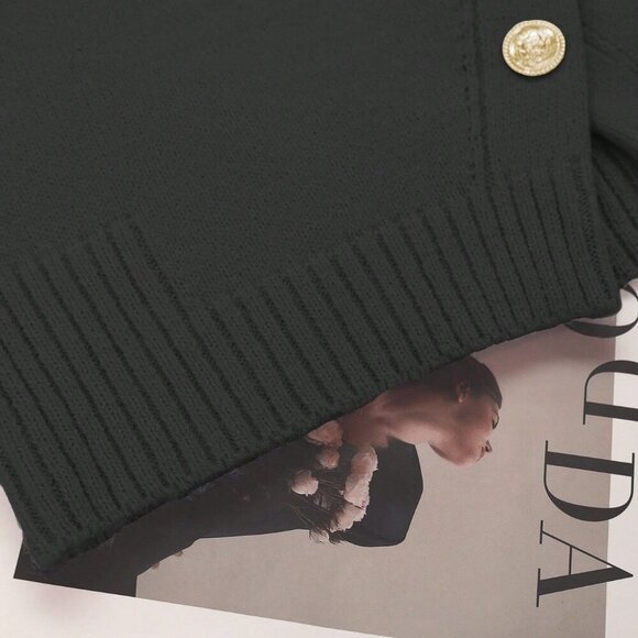 Black Casual Women's Metal Button Asymmetrical Cardigan Sweater - Picture 7 of 7